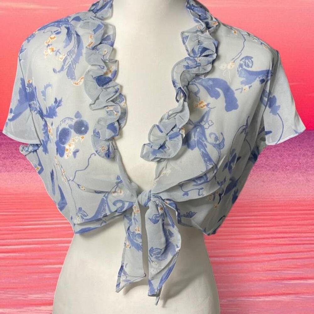 Vintage Deadstock Ruffled Tie Up Floral Crop Top